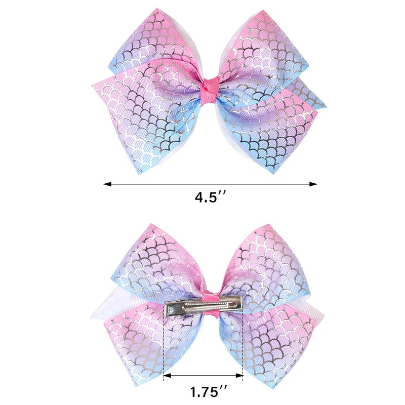 CellElection 24PCS 4.5Inch Bows for Girls Boutique Grosgrain Ribbon Rainbow Hair Bow Alligator Hair Clips Pigtail Bows Unicorn Hair Clips for Baby Girls Toddler Kids Children Teens - Image 4